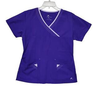 Reina Scrub Top Size XS Petite Deep Purple Short Sleeve Front Pockets